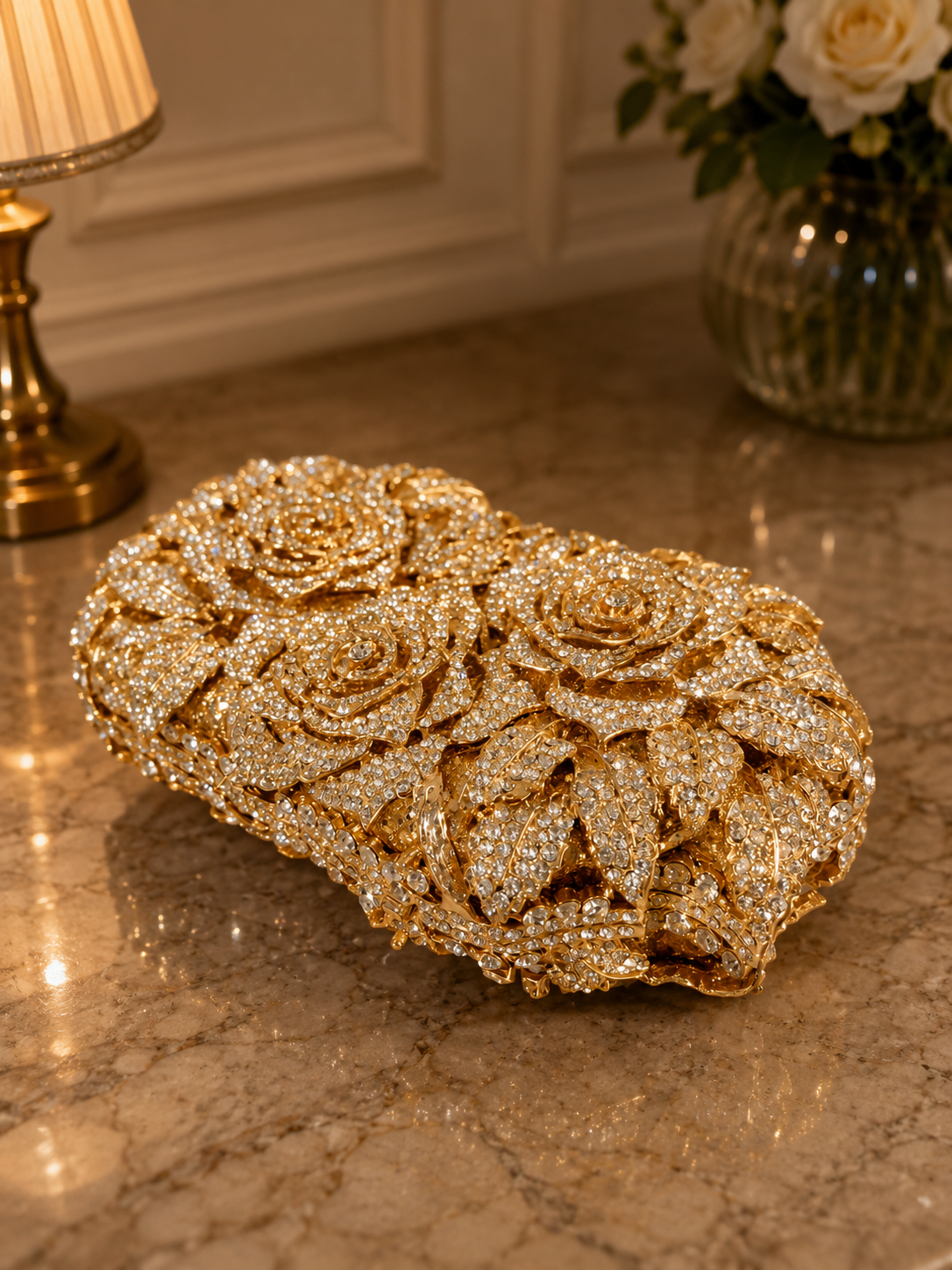 Bridal Crystal Clutch, Luxury Gold Evening Bag, Rhinestone Wedding Purse, Elegant Gold Handbag, Formal Party Clutch for Bride