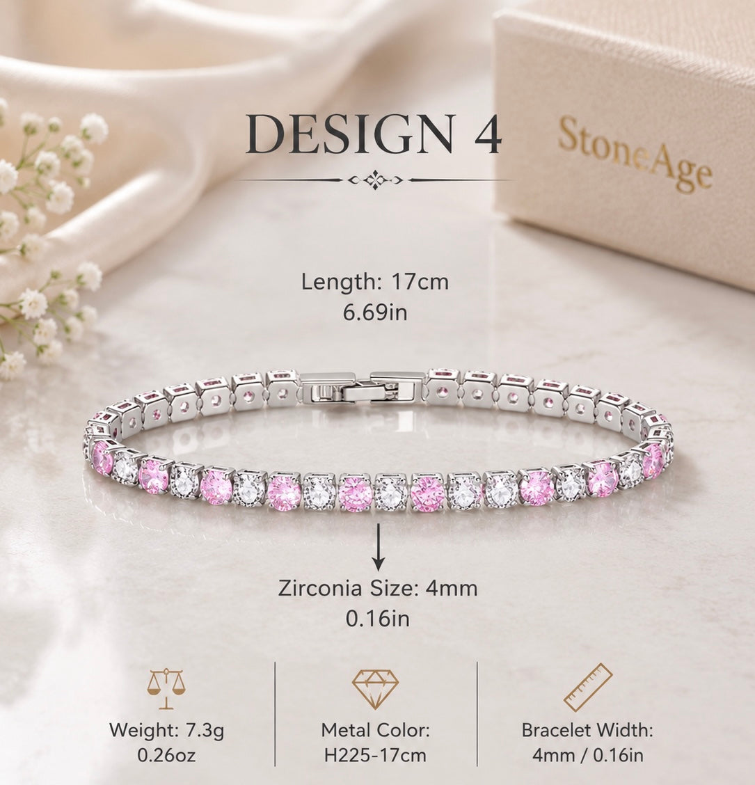Pink Tennis Bracelet, Adjustable Silver Bracelet, Pink Zircon Jewelry, Bridesmaid Gift for Her, Dainty Crystal Bracelet, Bridal Jewelry Gift