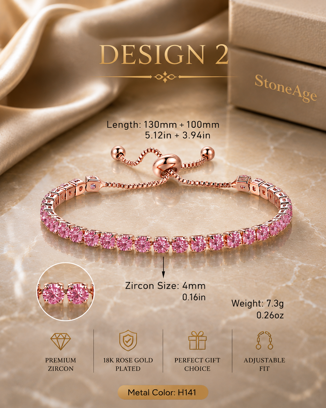 Pink Tennis Bracelet, Adjustable Silver Bracelet, Pink Zircon Jewelry, Bridesmaid Gift for Her, Dainty Crystal Bracelet, Bridal Jewelry Gift