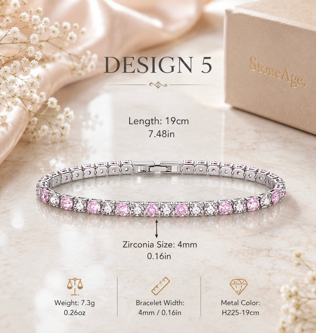 Pink Tennis Bracelet, Adjustable Silver Bracelet, Pink Zircon Jewelry, Bridesmaid Gift for Her, Dainty Crystal Bracelet, Bridal Jewelry Gift