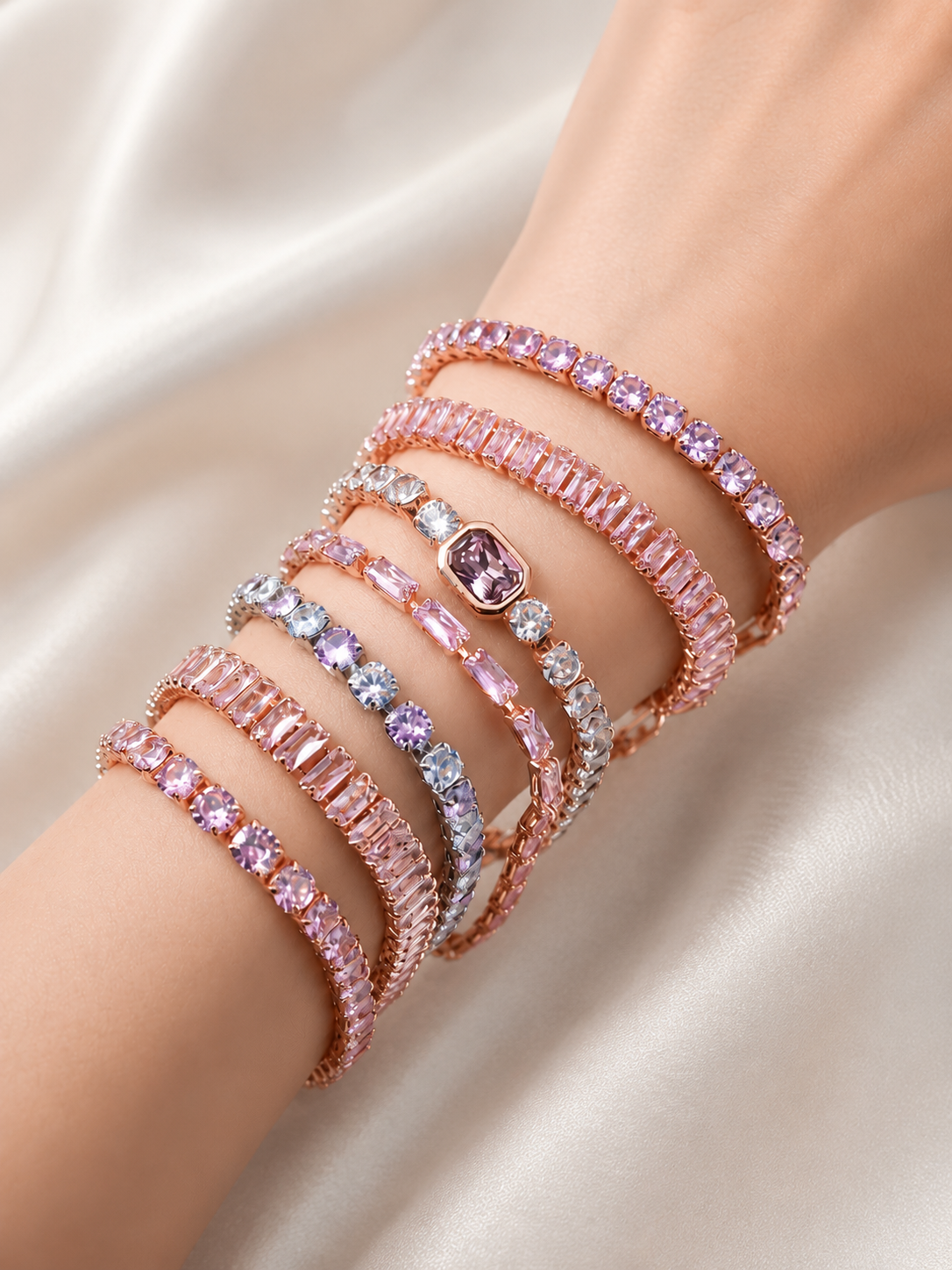 Pink Tennis Bracelet, Adjustable Silver Bracelet, Pink Zircon Jewelry, Bridesmaid Gift for Her, Dainty Crystal Bracelet, Bridal Jewelry Gift