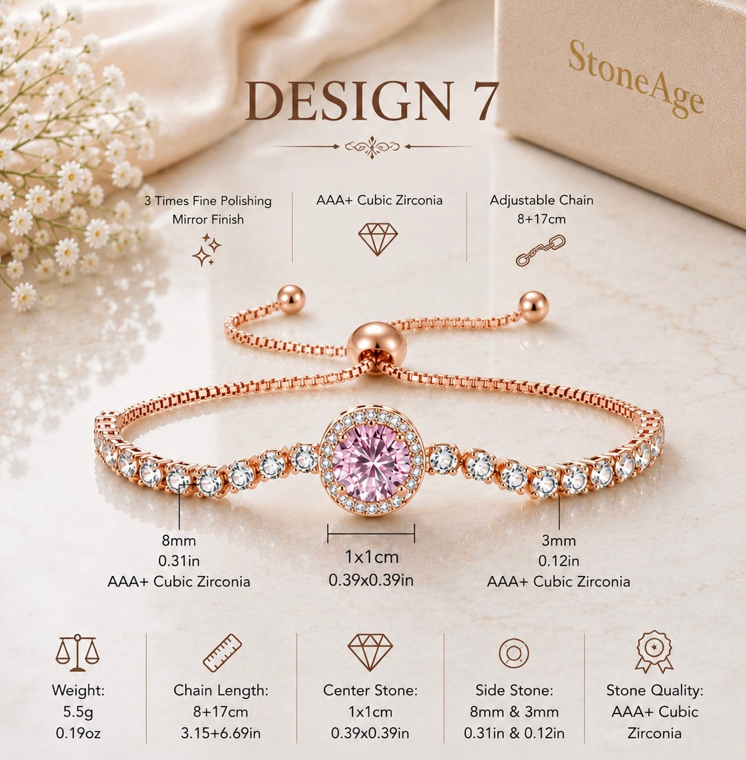 Pink Tennis Bracelet, Adjustable Silver Bracelet, Pink Zircon Jewelry, Bridesmaid Gift for Her, Dainty Crystal Bracelet, Bridal Jewelry Gift