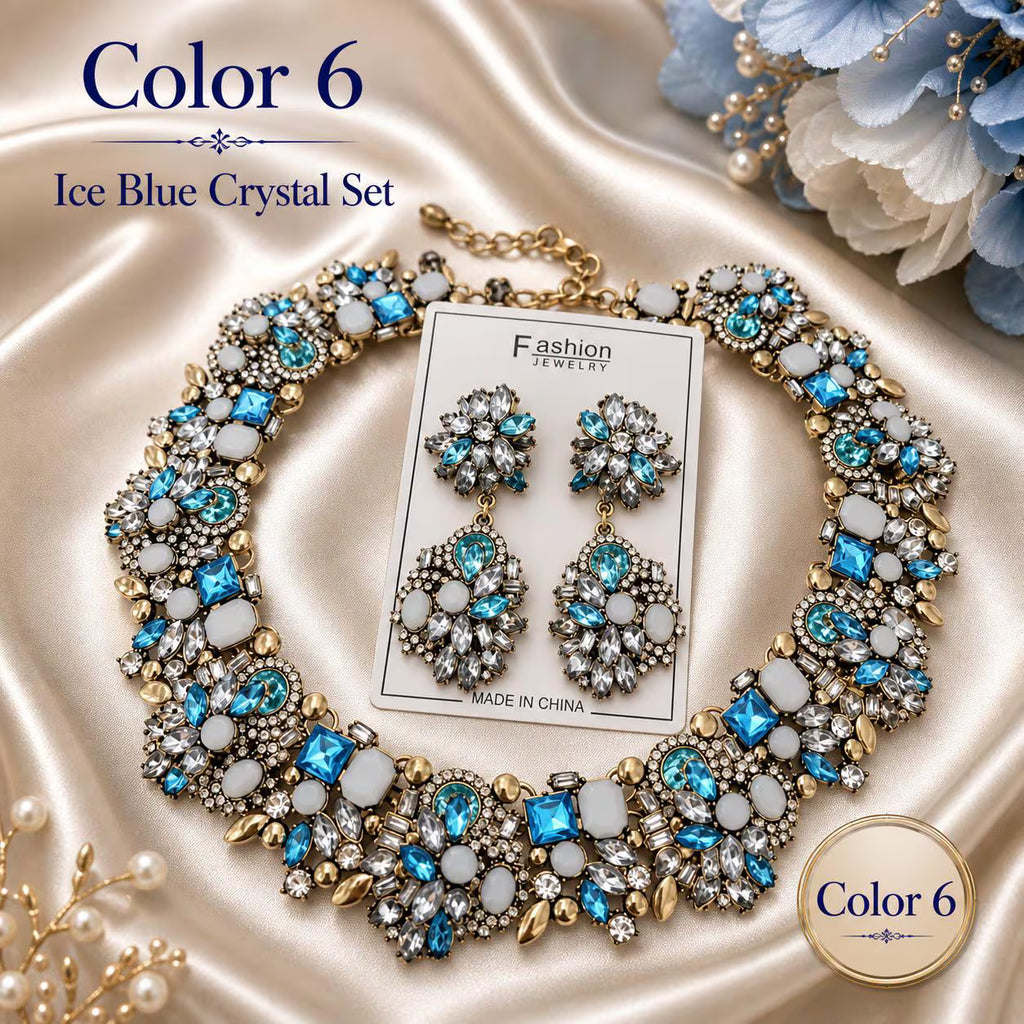 Statement Necklace Set, Crystal Bib Necklace Earrings Set, Chunky Rhinestone Jewelry, Bridal Wedding Jewelry, Bold Glam Necklace Gift for Her
