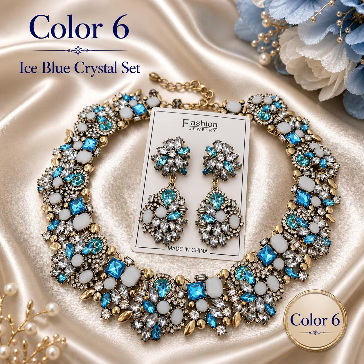Statement Necklace Set, Crystal Bib Necklace Earrings Set, Chunky Rhinestone Jewelry, Bridal Wedding Jewelry, Bold Glam Necklace Gift for Her